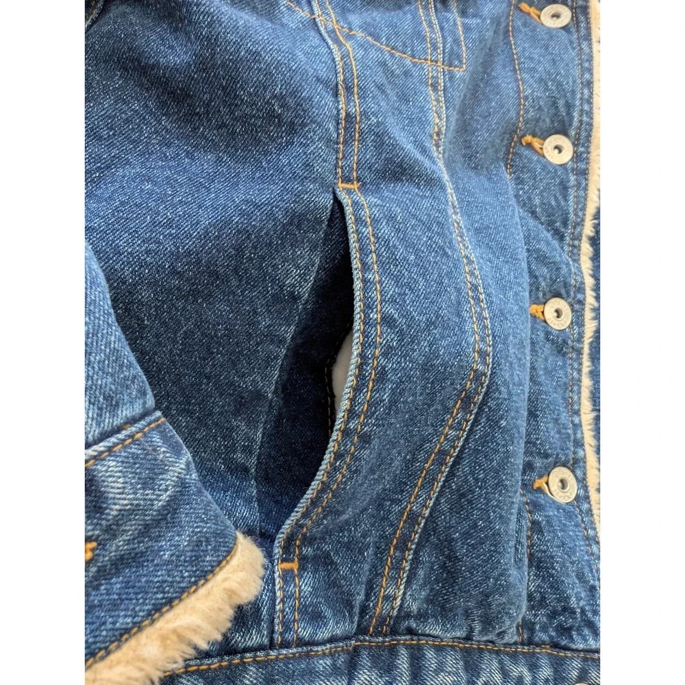 Disney Tinkerbell Feisty Denim Jacket Blue Sherpa Lined Y2K Medium Vintage Style - Picture 3 of 10